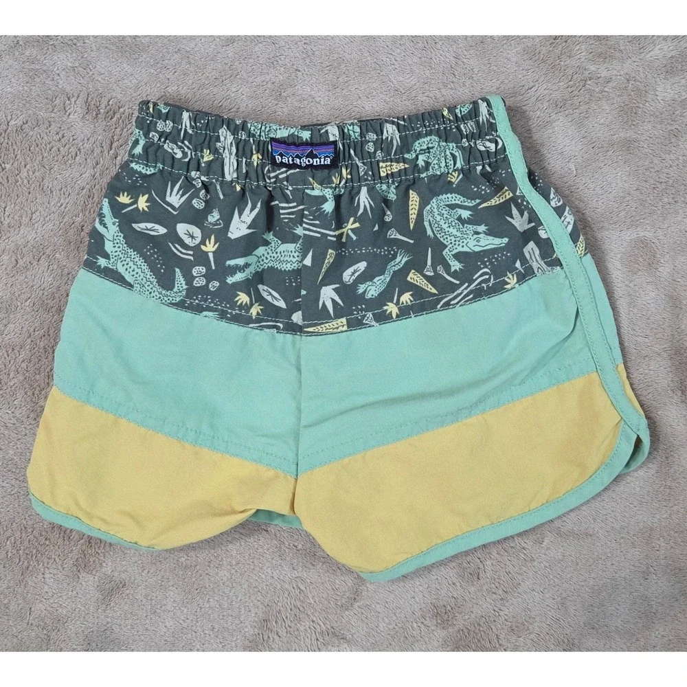Patagonia swim shorts toddler size 3T Green Yellow Worn Wear 60310S EUC